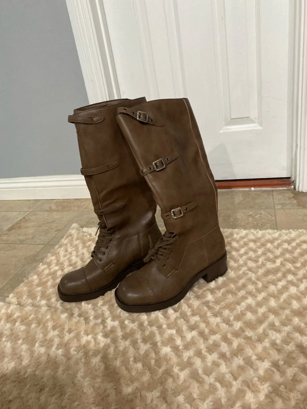 New Women size 9 Knee High Boots Women Square Toe Low Chunky Heel